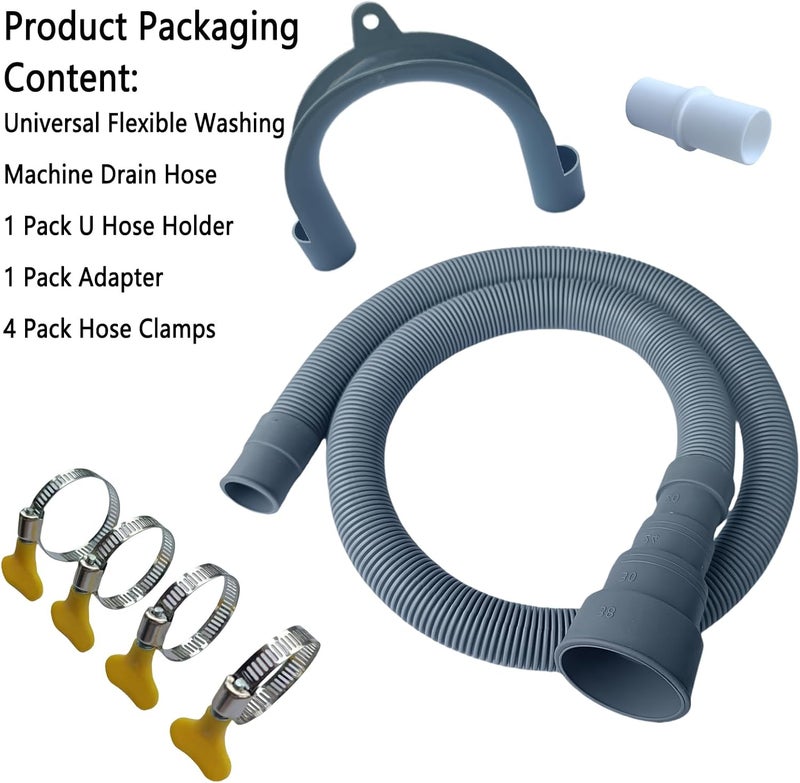 MengMain Washing Machine Drain Hose, Universal Flexible Drain Hose Extension Kit for LG/GE/Samsung Washer, Dishwasher, With 1Extension Adapter,4 Clamps,1 U-Bend Holder (9.8feet) - Image 4